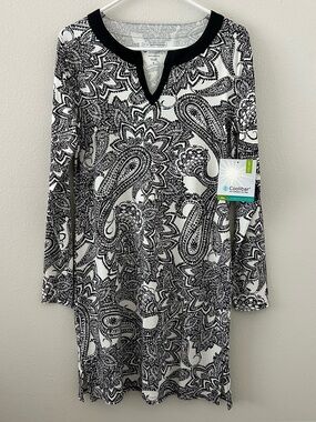 Coolibar Mediterranean Tunic Dress S Black White Paisley UPF 50+ Protection NWT